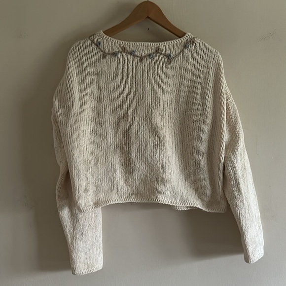 Vtg M. Gibson Peruvian Cream 100% Cotton Embroidered Cardigann Outlander - Picture 5 of 13